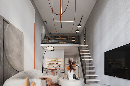 复式公寓装修效果图(241㎡现代复式，简约时尚的设计，看似简单也高级)